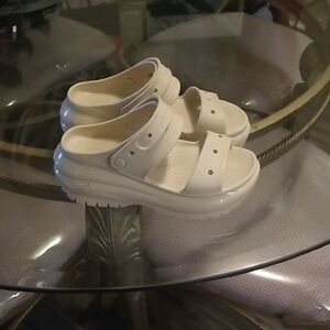 CROCS Women's Platform Dual-Strap Slide Sandals in Cream